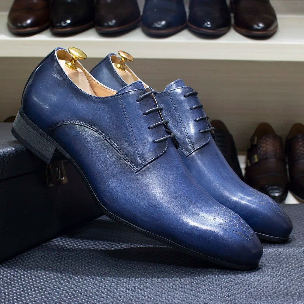 Elegant Men’s Oxford Derby Shoes – Genuine Leather, Pointed Toe