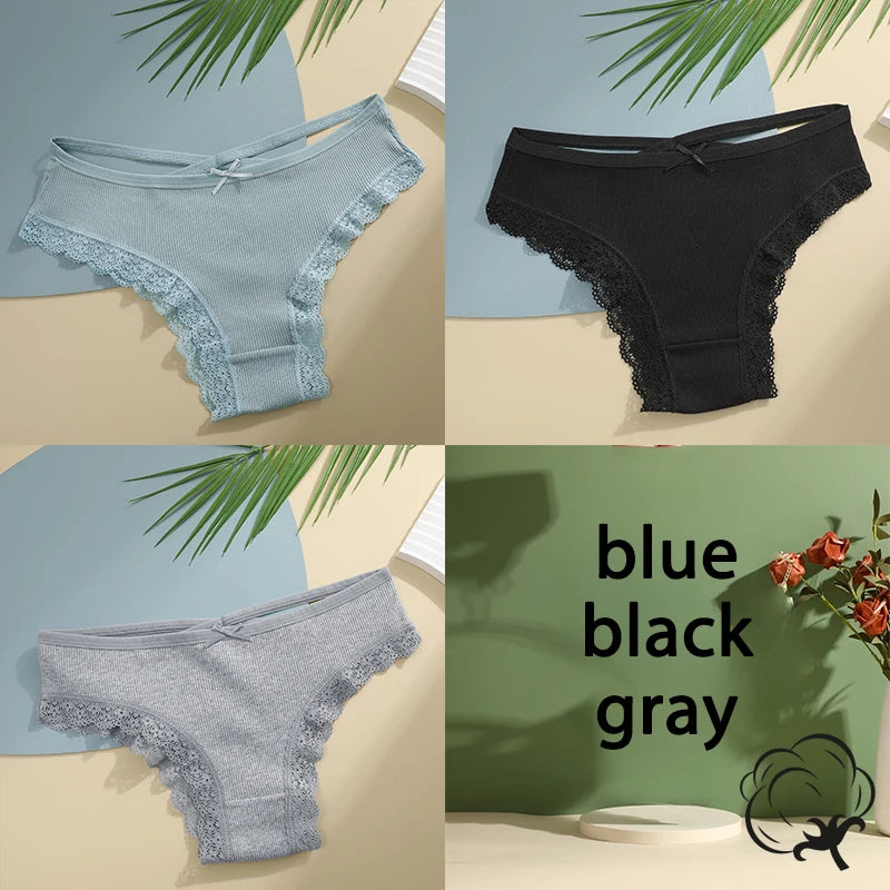 AMEHE Women's Cotton Mid-Waist Brief Panties 3-Pack with Bow Detail