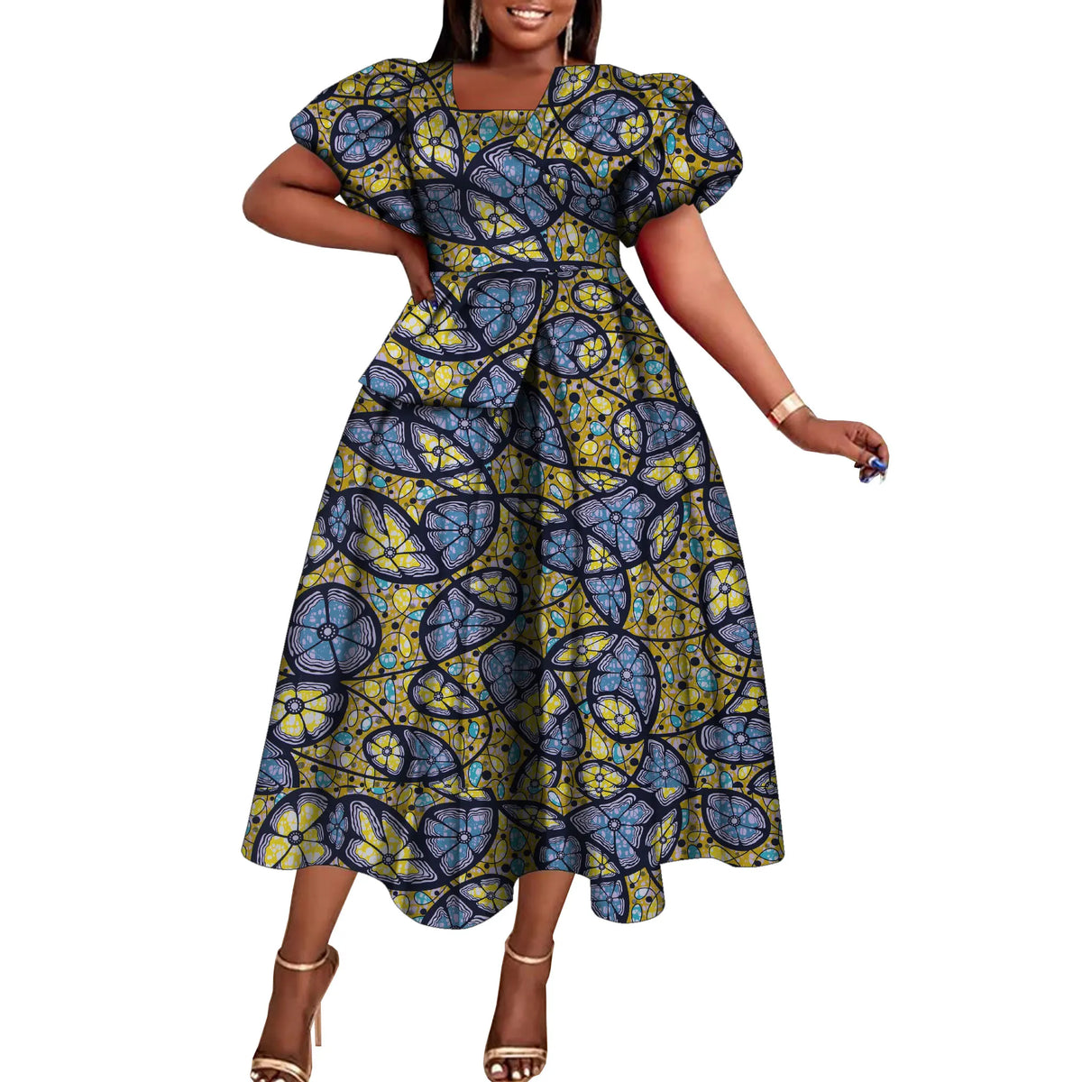 Women’s African Print Short Sleeve Dress – Elegant Dashiki-Inspired Party & Celebration Attire