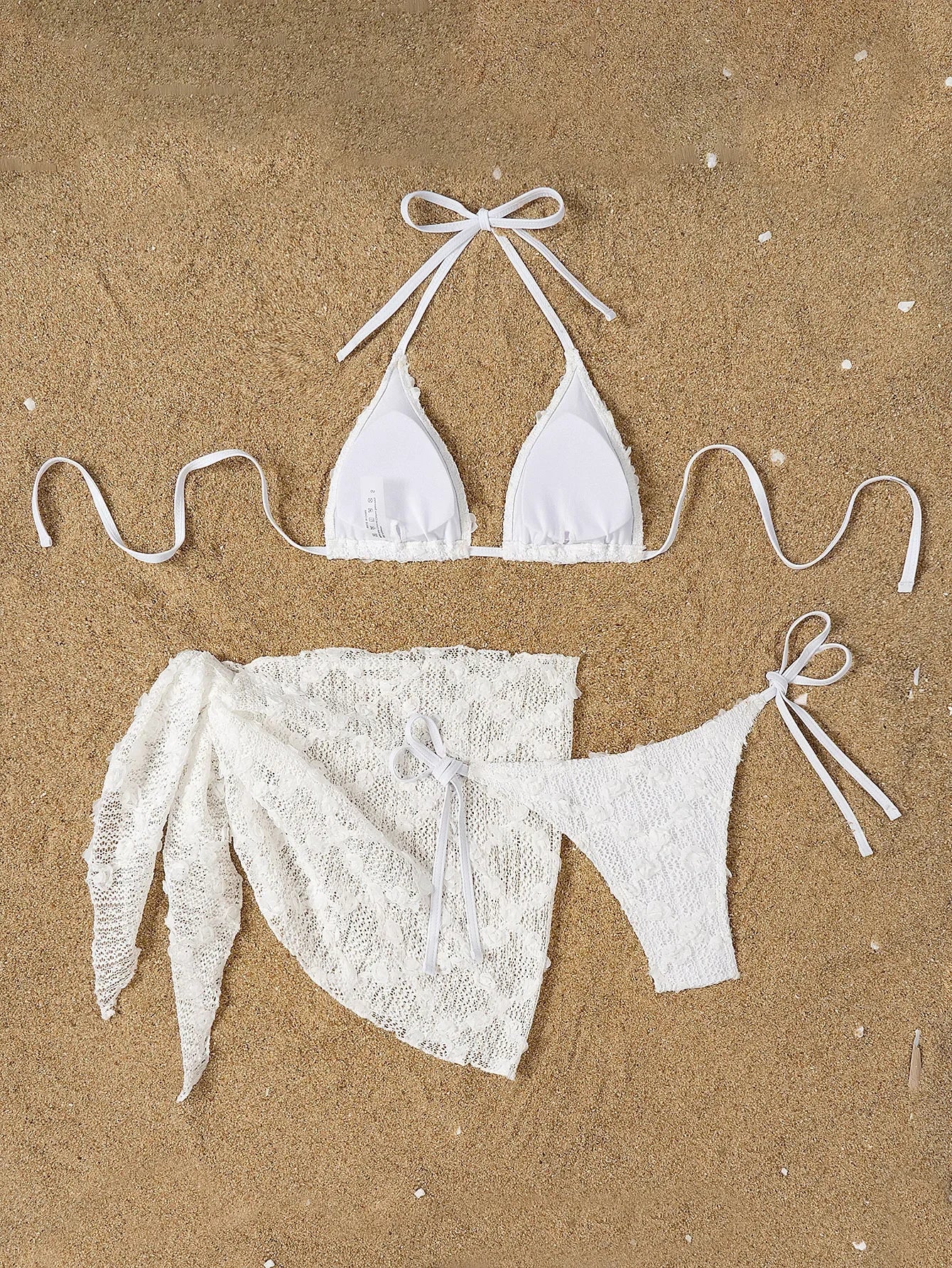 AMEHE White Lace 3-Piece Bikini Set with Cover-Up Skirt