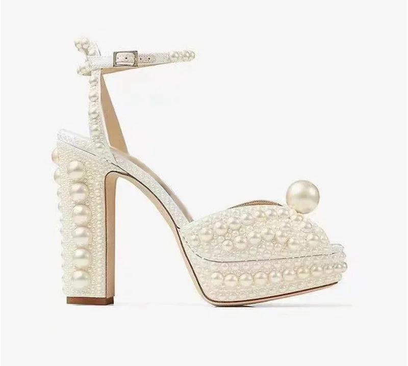 Luxury Beaded Thick Heel Sandals – Open Toe Style