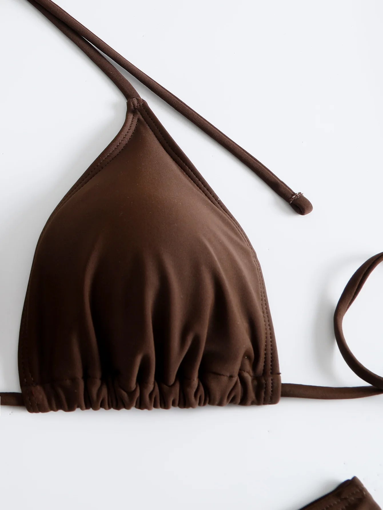 AMEHE 4-Piece Brown Bikini Set with Flared Sleeves and Lace Cover-Up