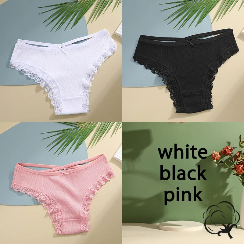 AMEHE Women's Cotton Mid-Waist Brief Panties 3-Pack with Bow Detail