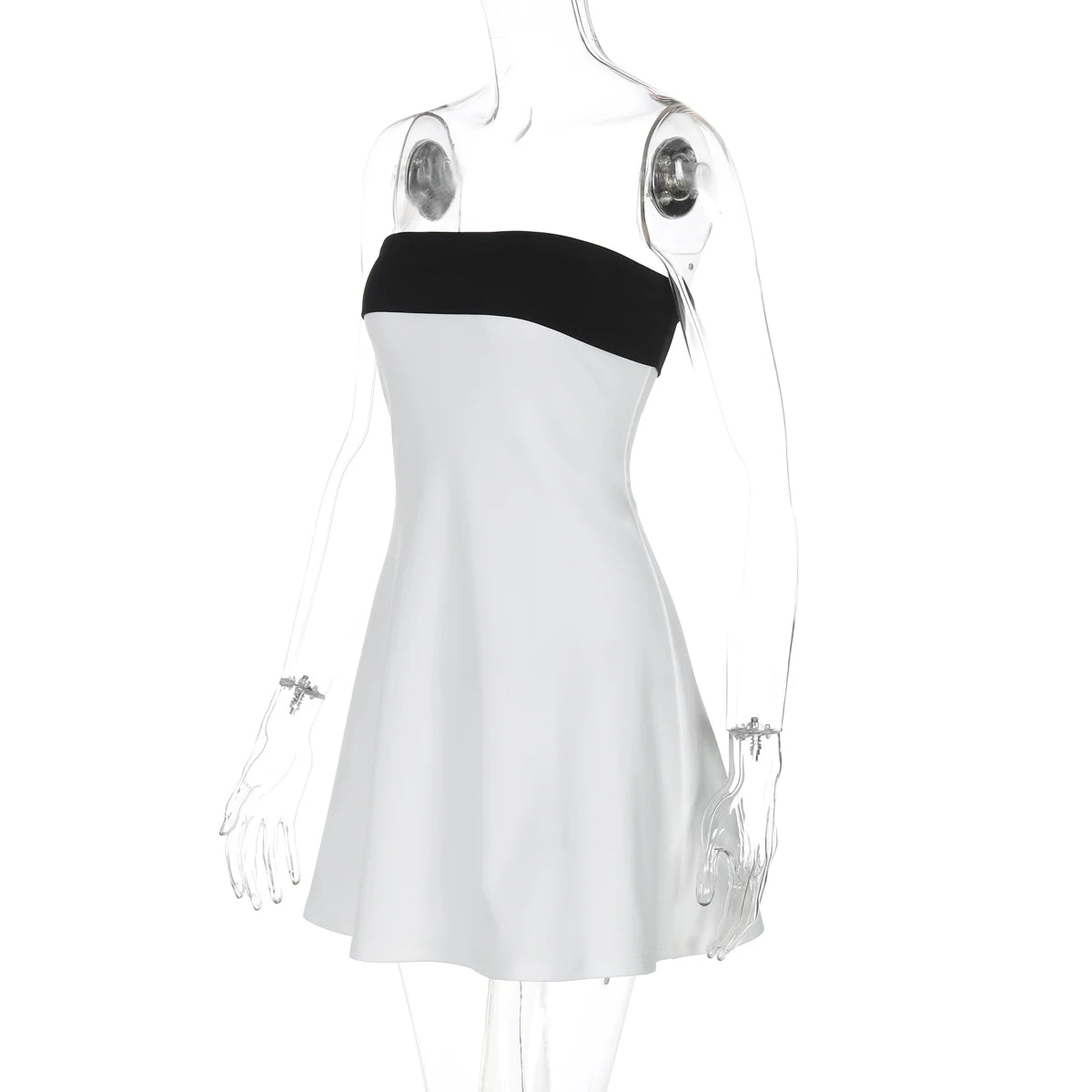 AMEHE Women's Color Block Strapless Patchwork Bodycon Mini Dress