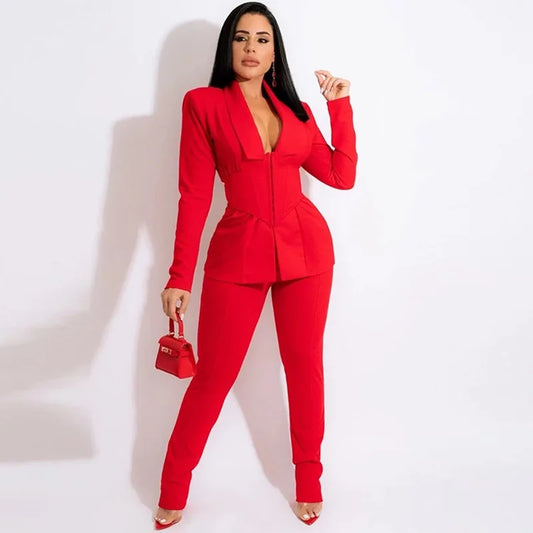 AMEHE Women’s 2-Piece Office Outfit – Corset Blazer & Pants