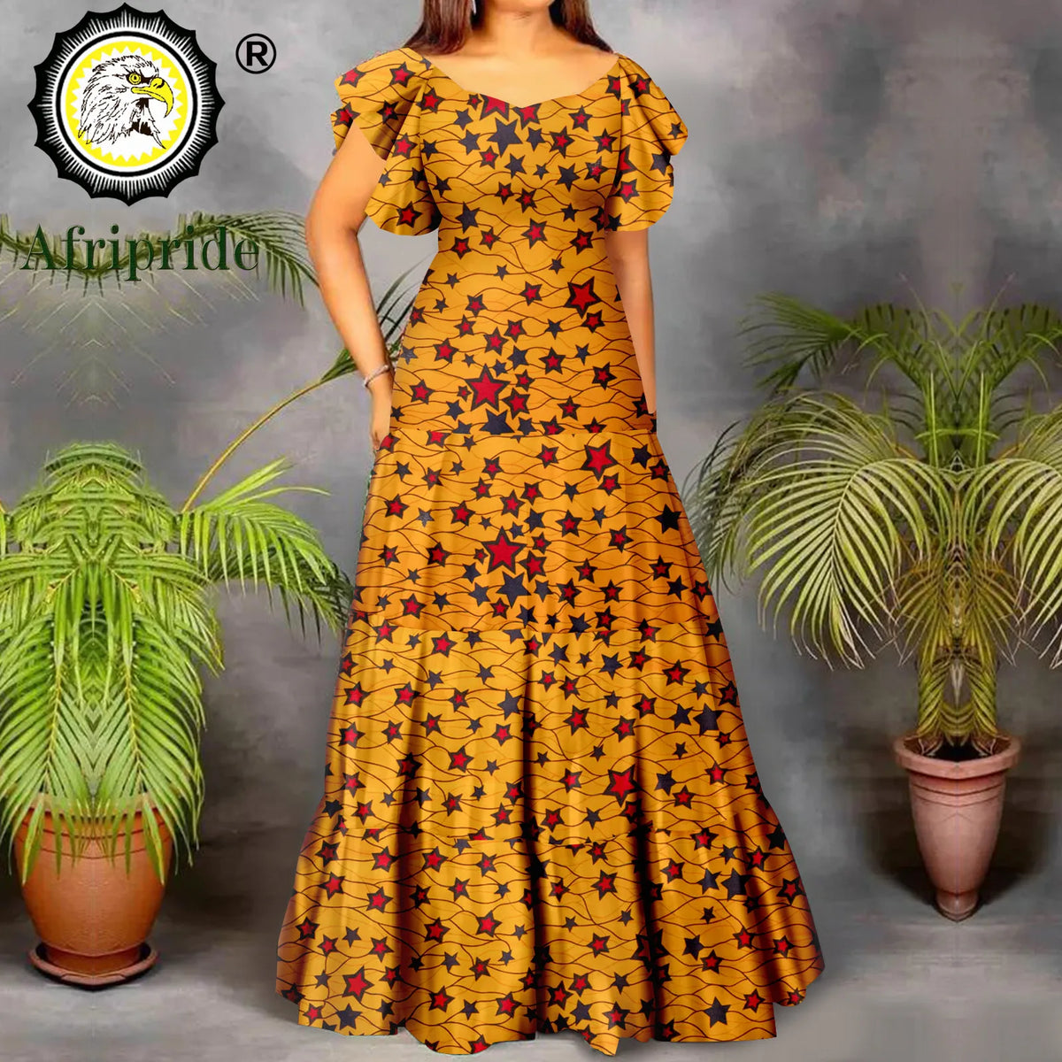 Women’s African Print Maxi Dress – Short Sleeve High Waist Elegant Party & Wedding Attire