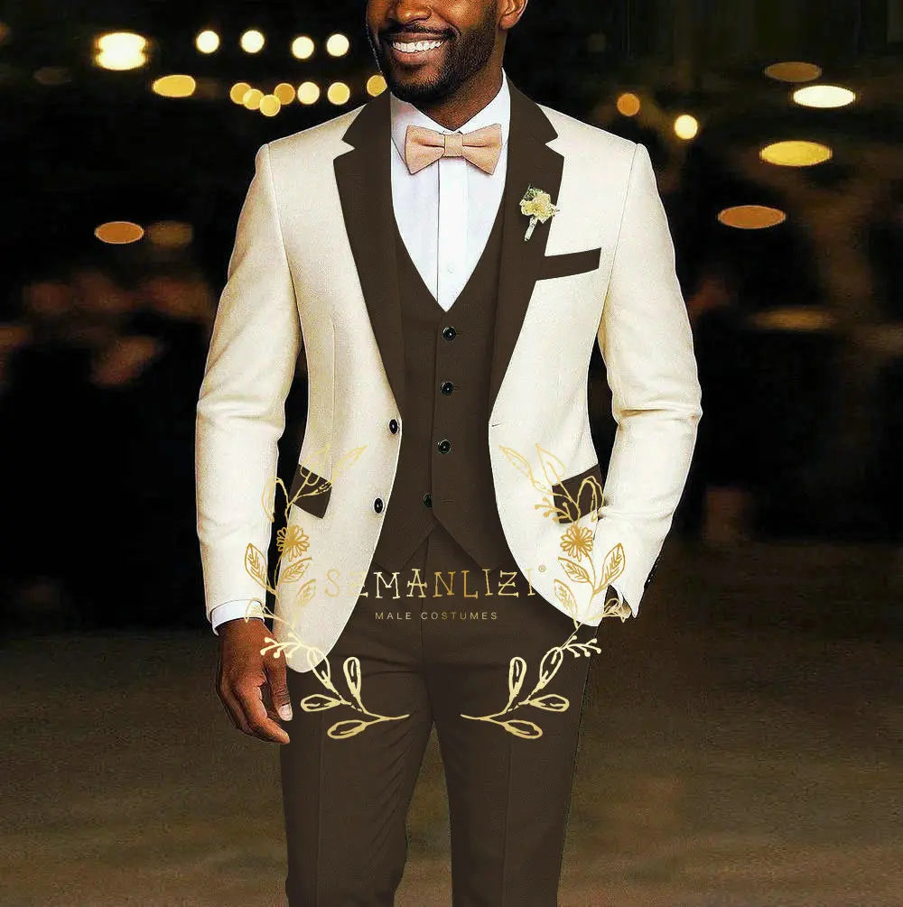 AMEHE Ivory Men’s 3-Piece Suit – Blazer, Vest & Pants
