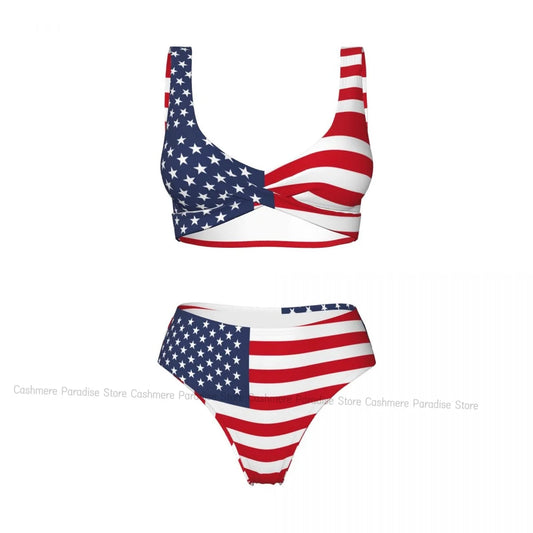 AMEHE USA Flag Print Push-Up Two-Piece Swimsuit