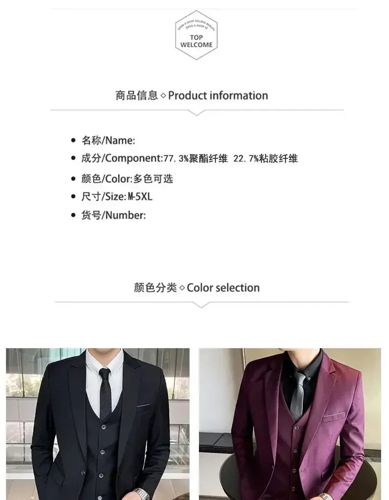 AMEHE Men’s Fashion 3-Piece Business & Formal Suit (S–9XL)