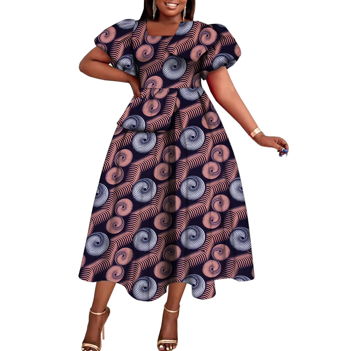 Women’s African Print Short Sleeve Dress – Elegant Dashiki-Inspired Party & Celebration Attire