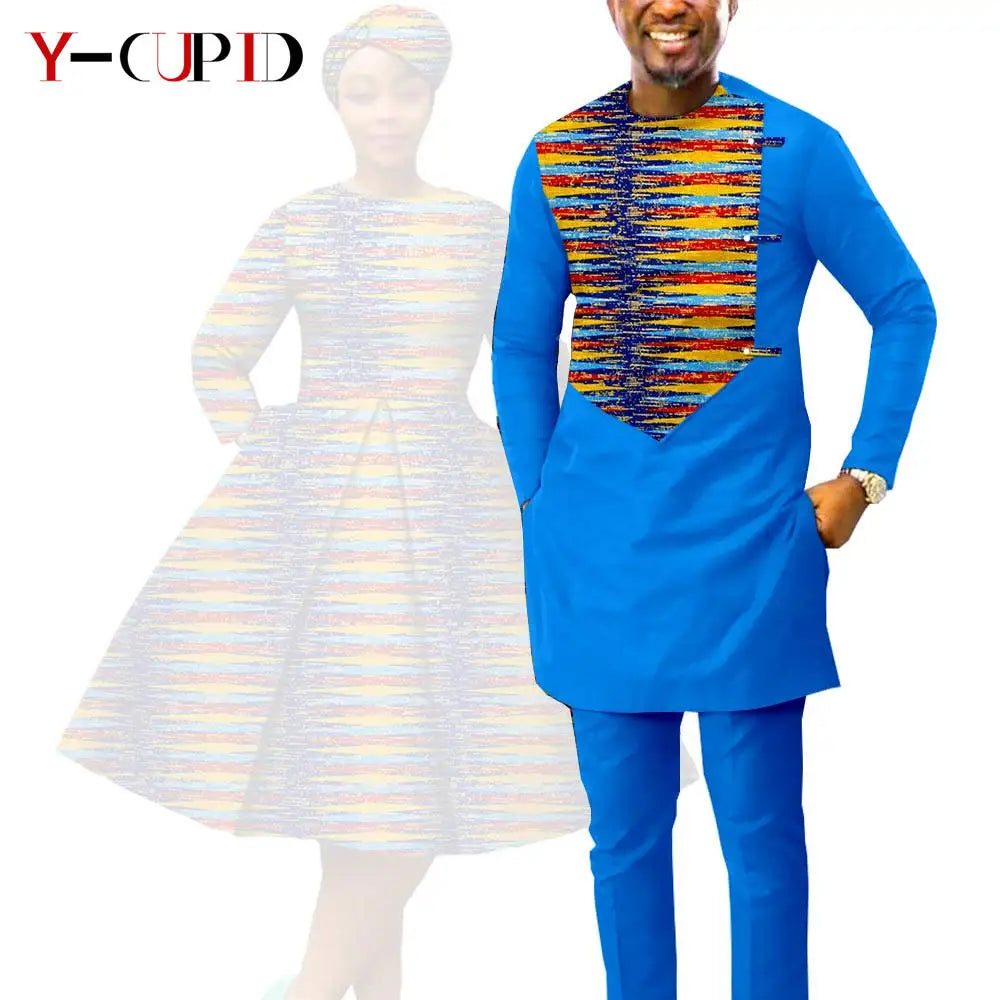 African Matching Couple Outfits | Dress, Headwrap & Men’s Dashiki Set
