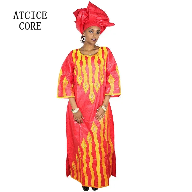Women’s Bazin Riche African Dress – Elegant Embroidered Traditional Gown
