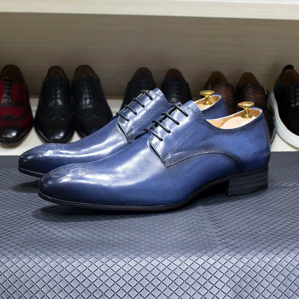 Elegant Men’s Oxford Derby Shoes – Genuine Leather, Pointed Toe