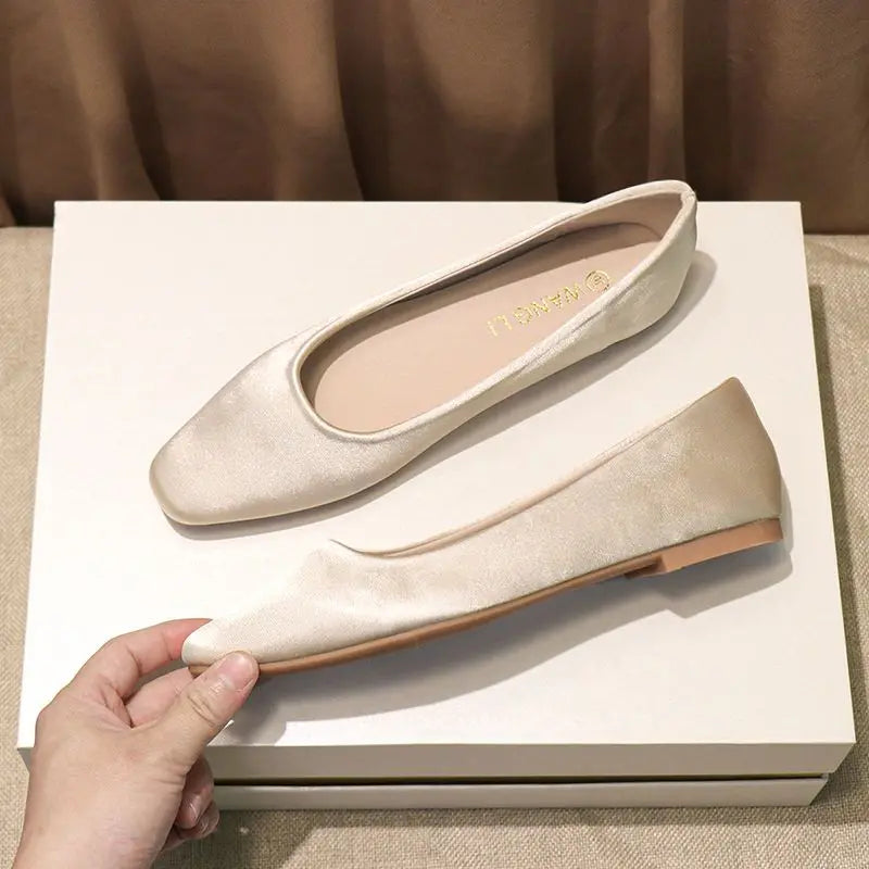Ladies’ Chic Summer Flats – Elegant Square Toe Slip-On