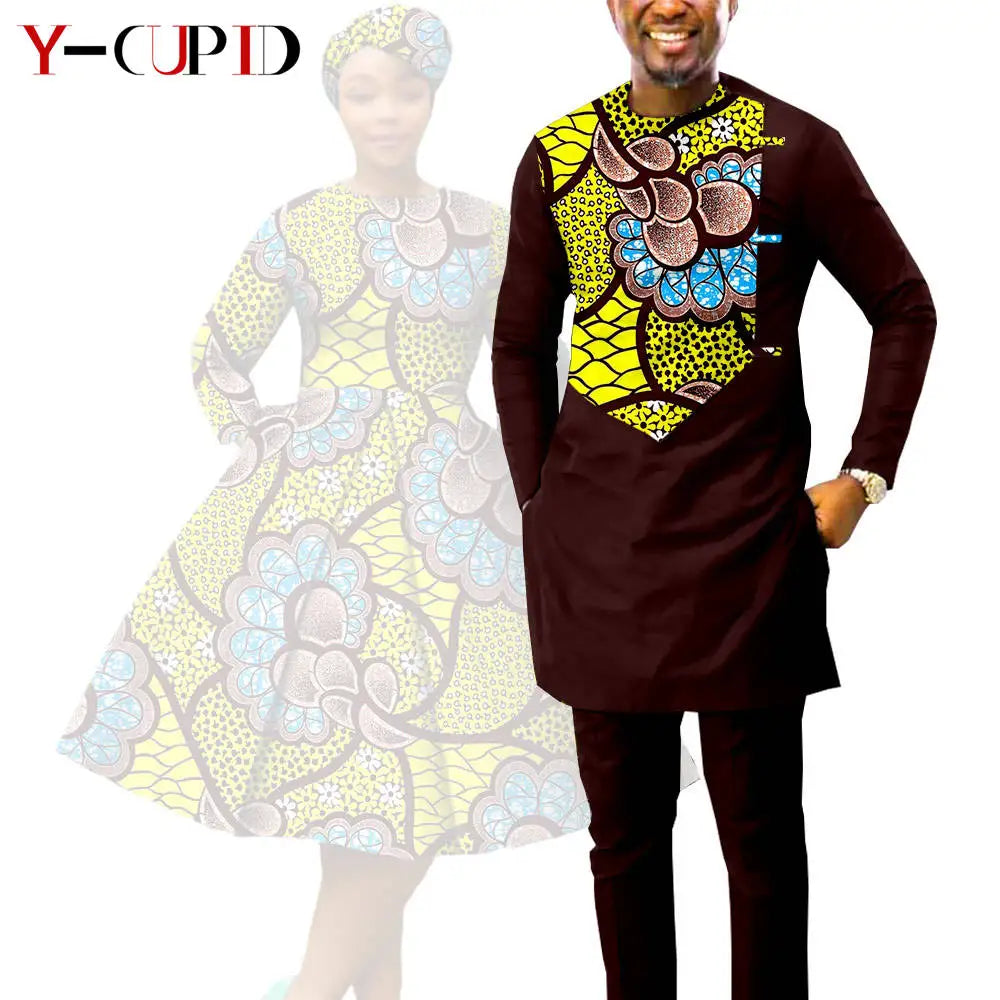 African Matching Couple Outfits | Dress, Headwrap & Men’s Dashiki Set