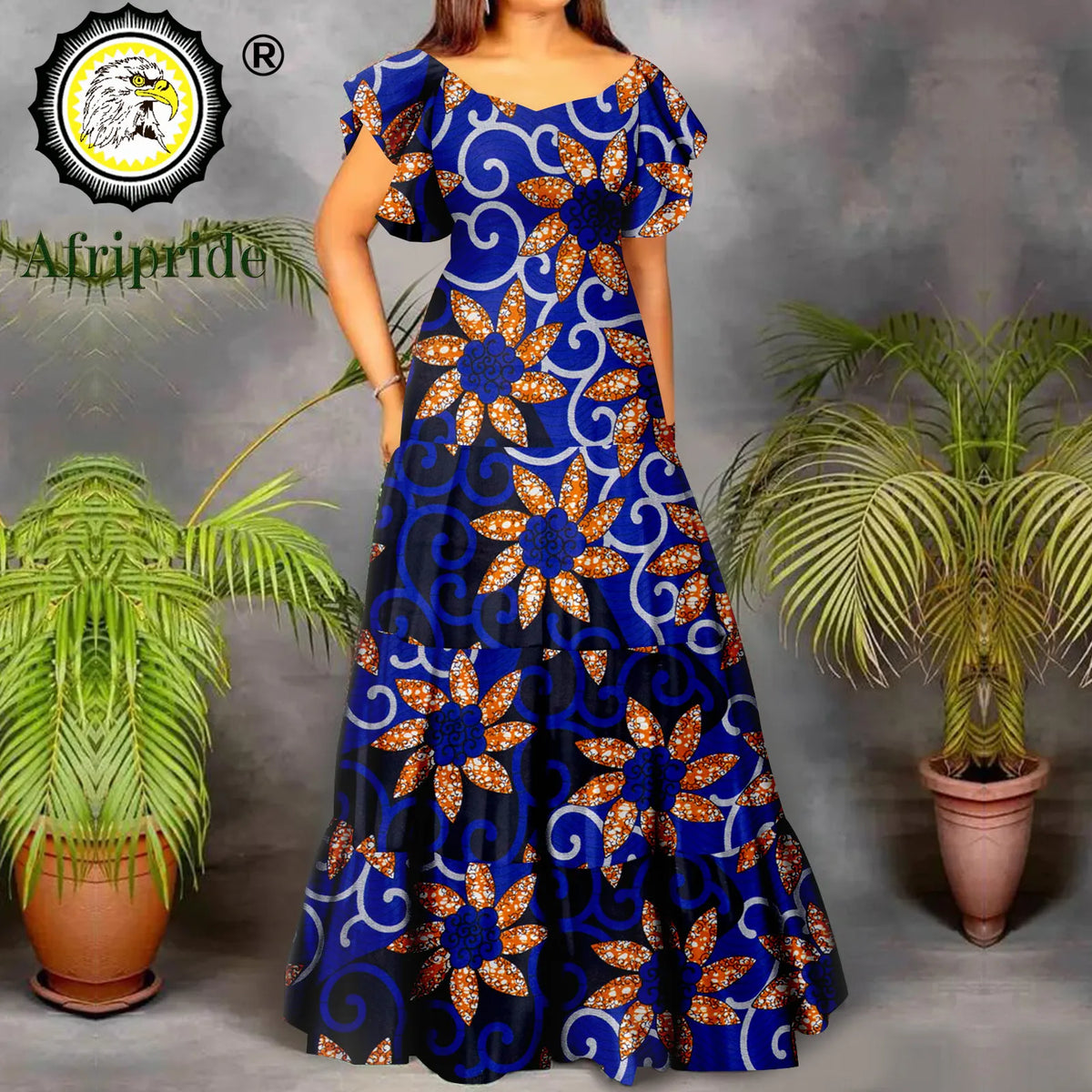 Women’s African Print Maxi Dress – Short Sleeve High Waist Elegant Party & Wedding Attire