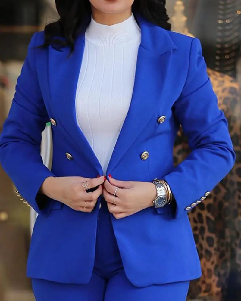 AMEHE Women’s Solid Color 2-Piece Suit – Blazer & Trousers
