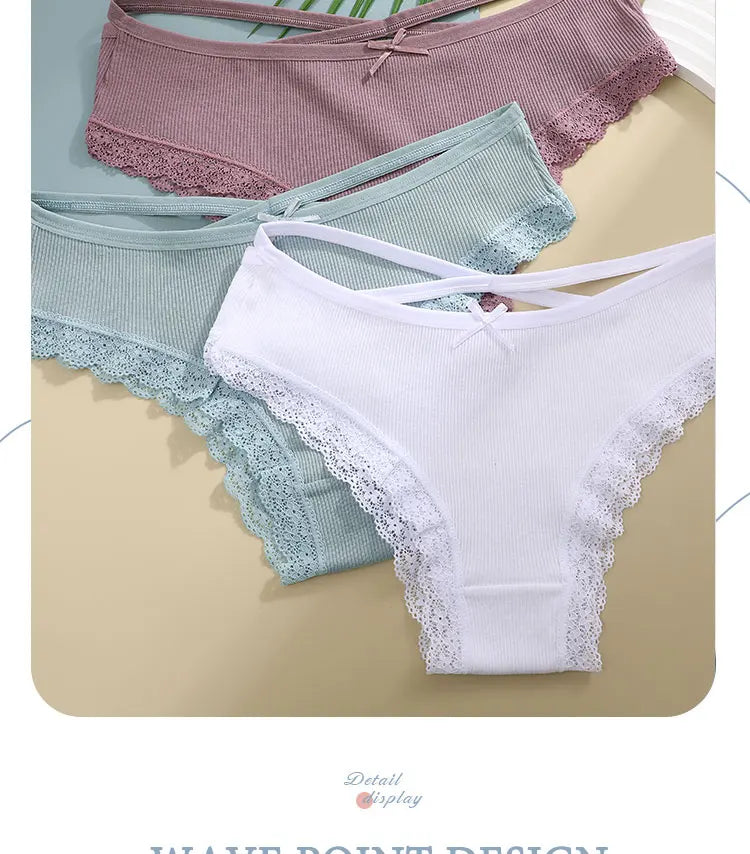 AMEHE Women's Cotton Mid-Waist Brief Panties 3-Pack with Bow Detail