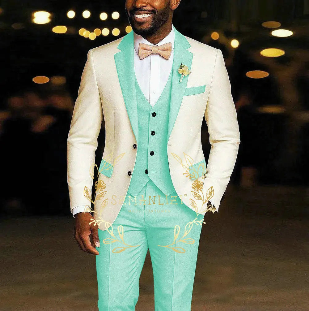 AMEHE Ivory Men’s 3-Piece Suit – Blazer, Vest & Pants