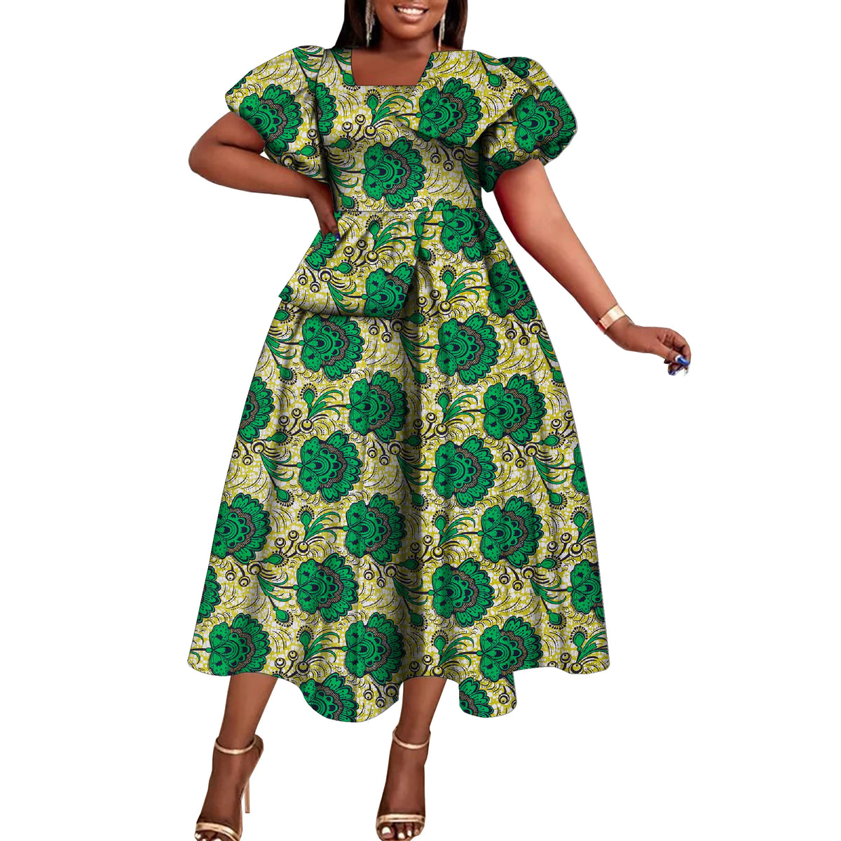 Women’s African Print Short Sleeve Dress – Elegant Dashiki-Inspired Party & Celebration Attire