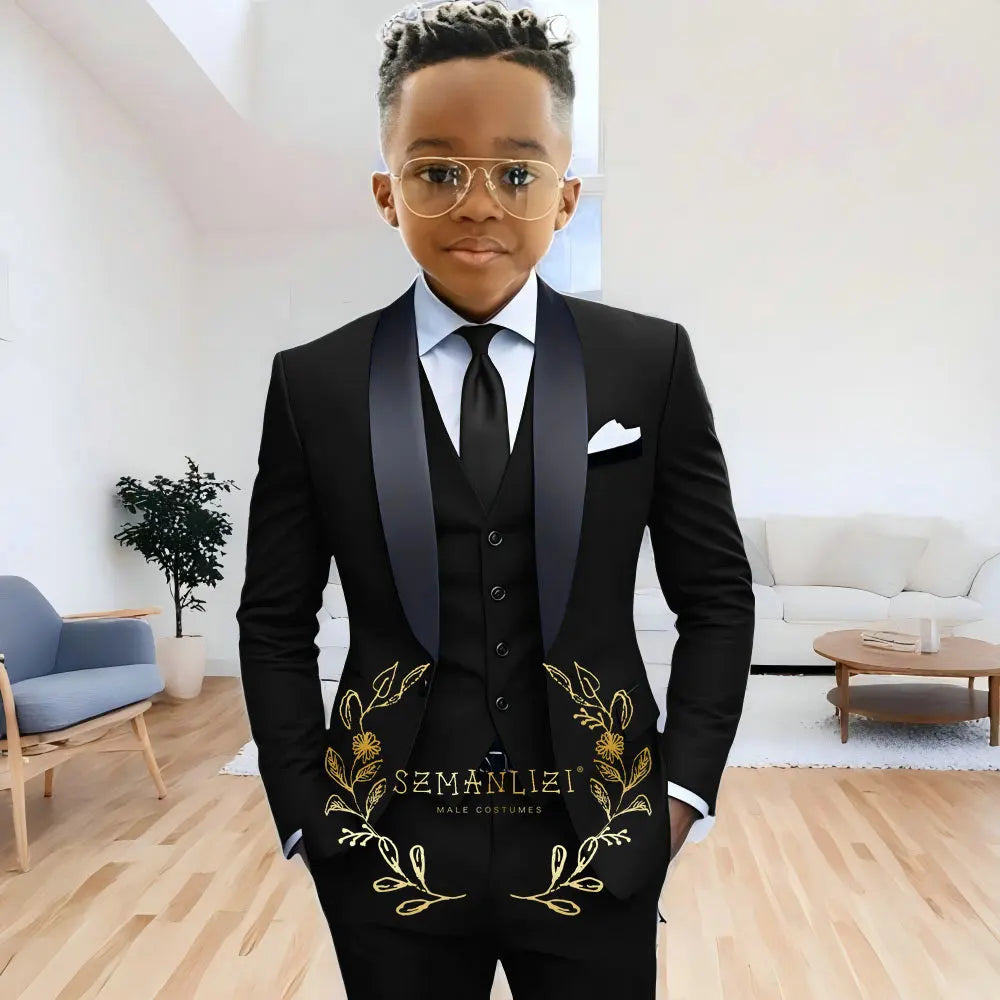 AMEHE Boys’ 3-Piece Navy Blue Formal Suit