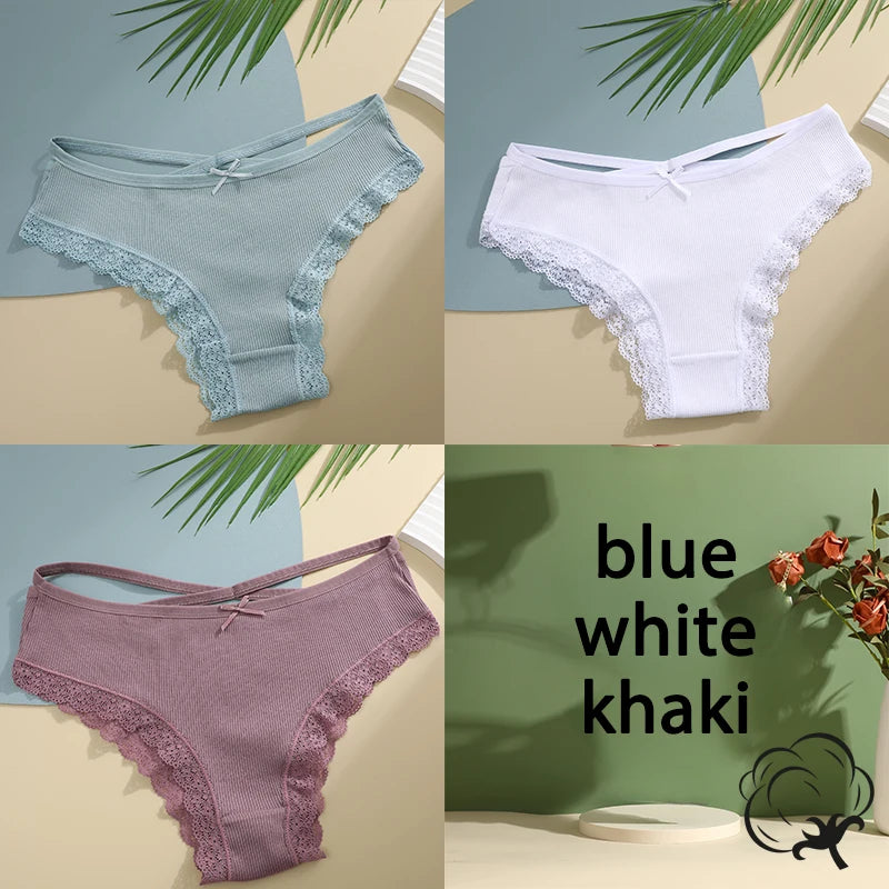 AMEHE Women's Cotton Mid-Waist Brief Panties 3-Pack with Bow Detail