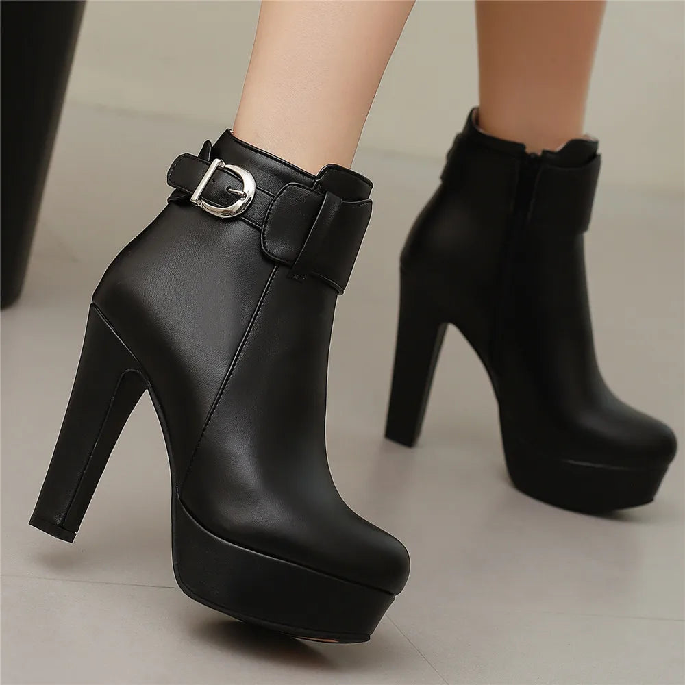 Women’s Fashion Platform Ankle Boots – Black/Red/White