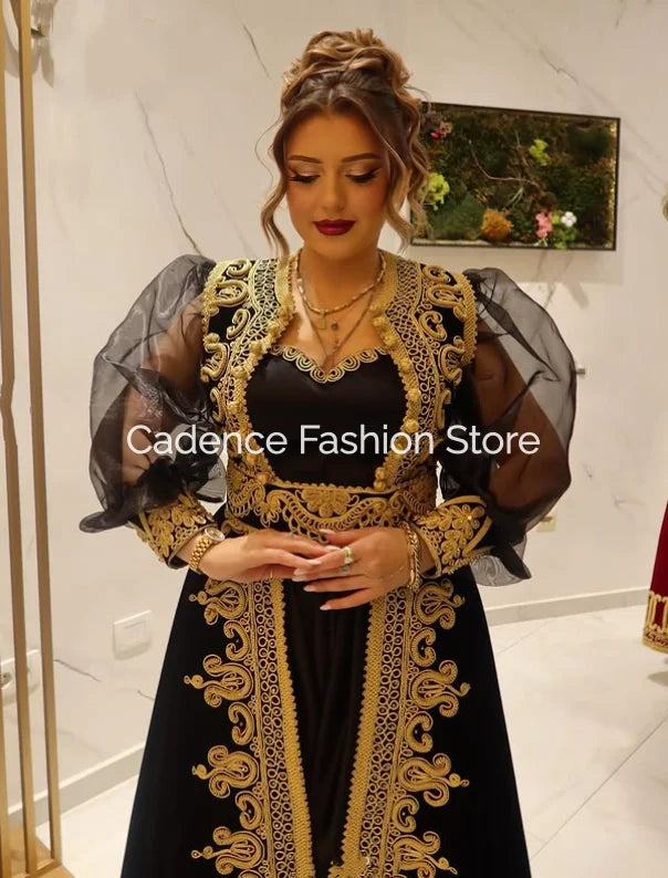 Women’s Black Velvet & Tulle Ball Gown – Traditional-Inspired Long Sleeve Evening Dress Set