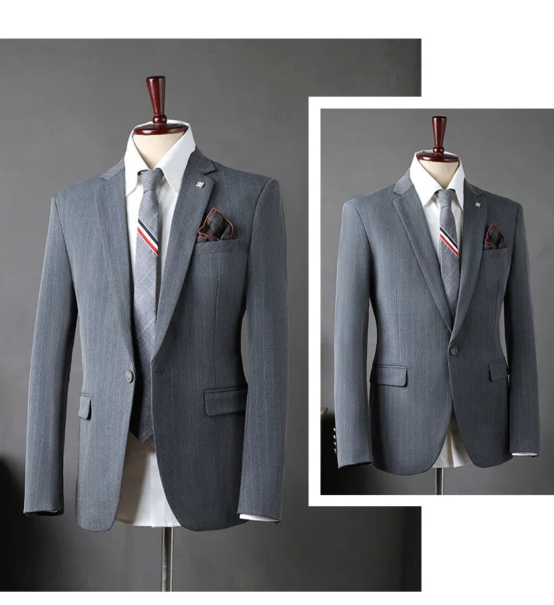 AMEHE British Striped 3-Piece Men’s Suit