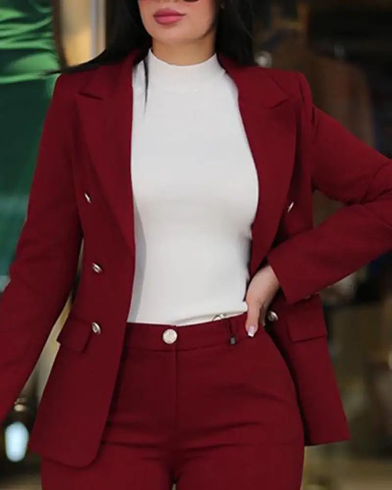 AMEHE Women’s Solid Color 2-Piece Suit – Blazer & Trousers