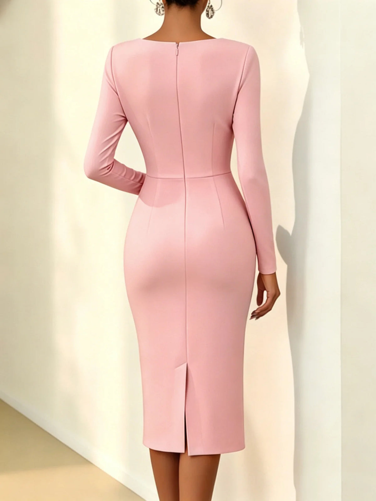 Women’s 3D Floral Rushed Bodycon Midi Dress – Elegant Banquet & Evening Party Gown