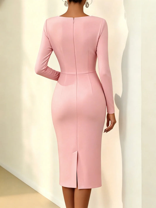 Women’s 3D Floral Rushed Bodycon Midi Dress – Elegant Banquet & Evening Party Gown
