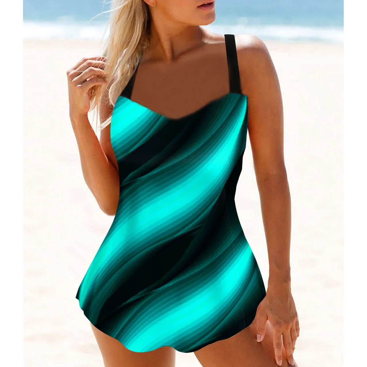 AMEHE Peony Flower Print Two-Piece Tankini Swimsuit (S–6XL)
