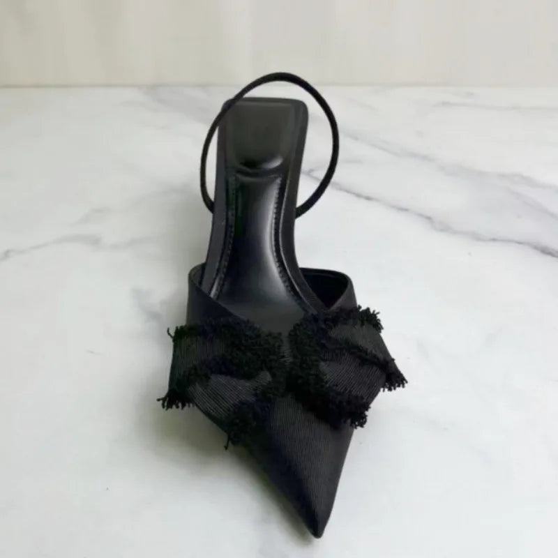 Women’s Formal High Heels – Black Bow Pointed Toe Sandals