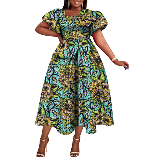 Women’s African Print Short Sleeve Dress – Elegant Dashiki-Inspired Party & Celebration Attire