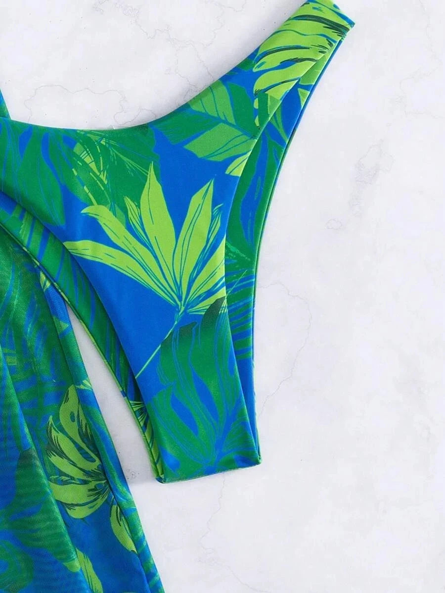 AMEHE 3-Piece Strappy Printed Bikini Set with Beach Pants