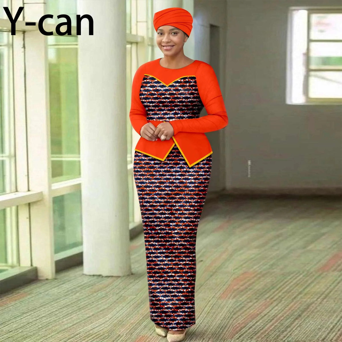 Women’s African Print Patchwork Gown with Headscarf – Elegant Wedding & Party Dress
