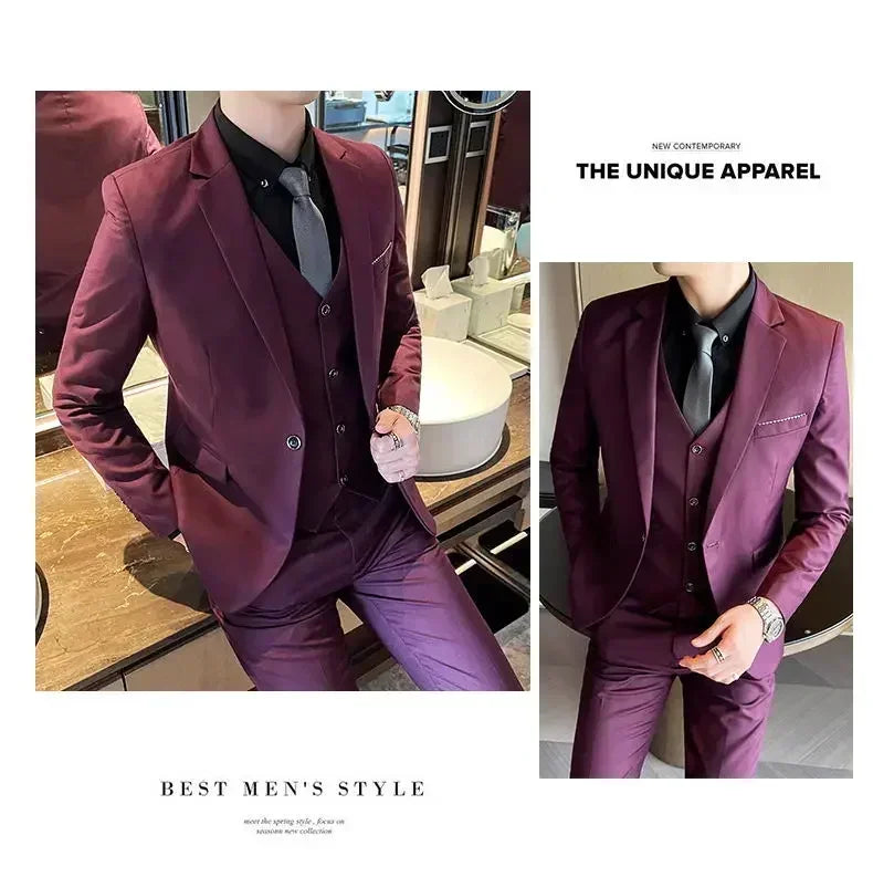 AMEHE Men’s Fashion 3-Piece Business & Formal Suit (S–9XL)