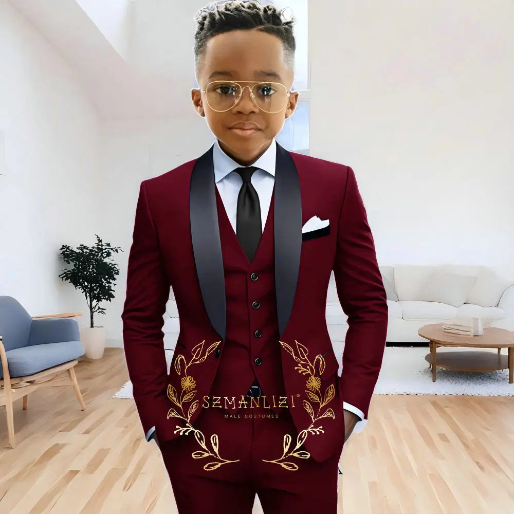 AMEHE Boys’ 3-Piece Navy Blue Formal Suit
