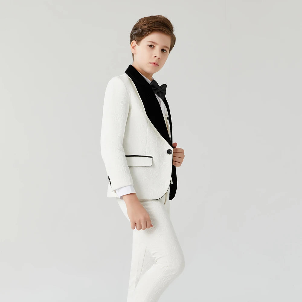 AMEHE Boys’ Luxury White Formal Suit