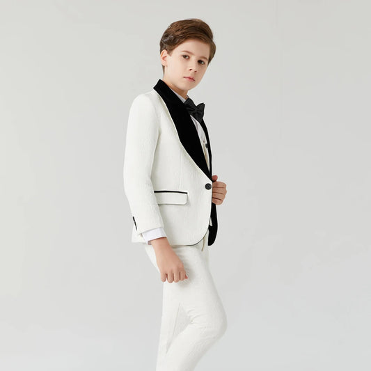 AMEHE Boys’ Luxury White Formal Suit