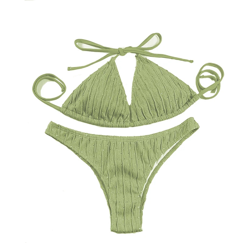 AMEHE Women's Jacquard Drawstring Two-Piece Swimsuit