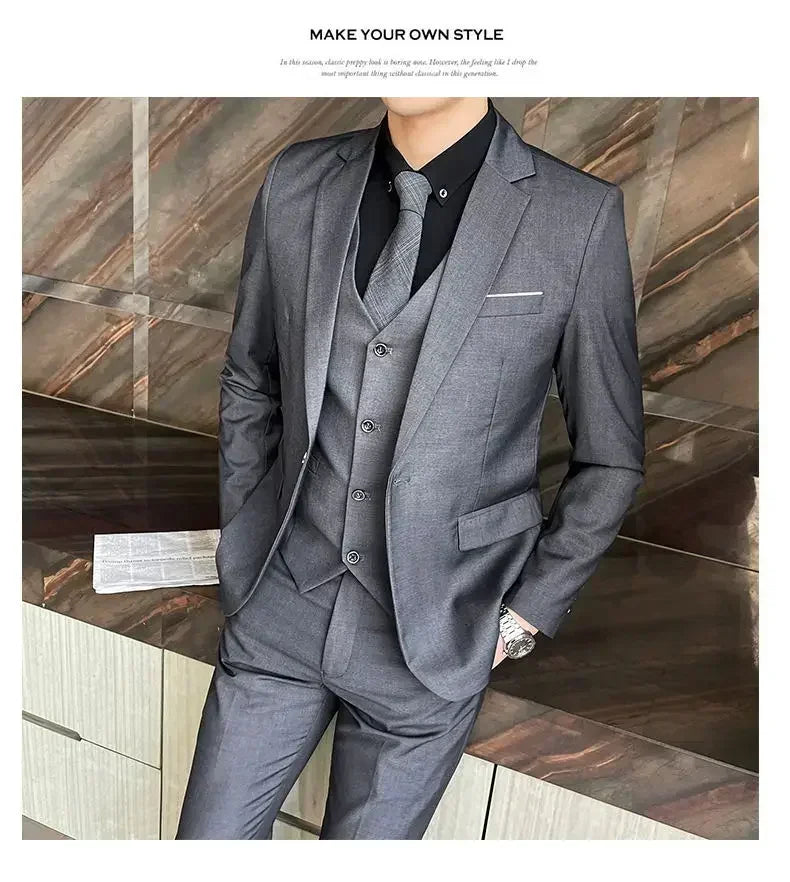 AMEHE Men’s Fashion 3-Piece Business & Formal Suit (S–9XL)
