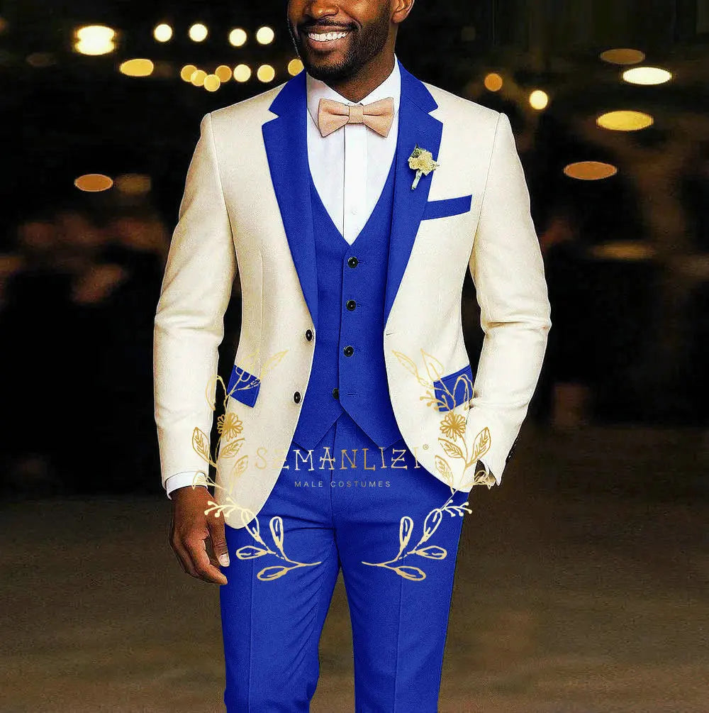 AMEHE Ivory Men’s 3-Piece Suit – Blazer, Vest & Pants