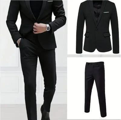 AMEHE Men’s Slim 2-Piece Formal Suit – Spring to Winter