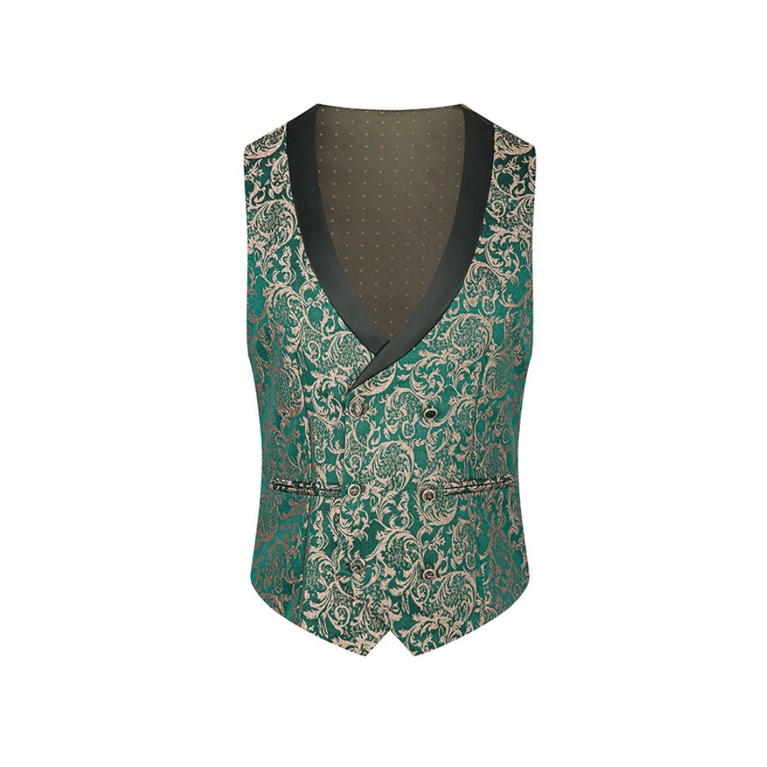 AMEHE Men’s Green Striped 3-Piece Tuxedo – Blazer, Vest & Pants