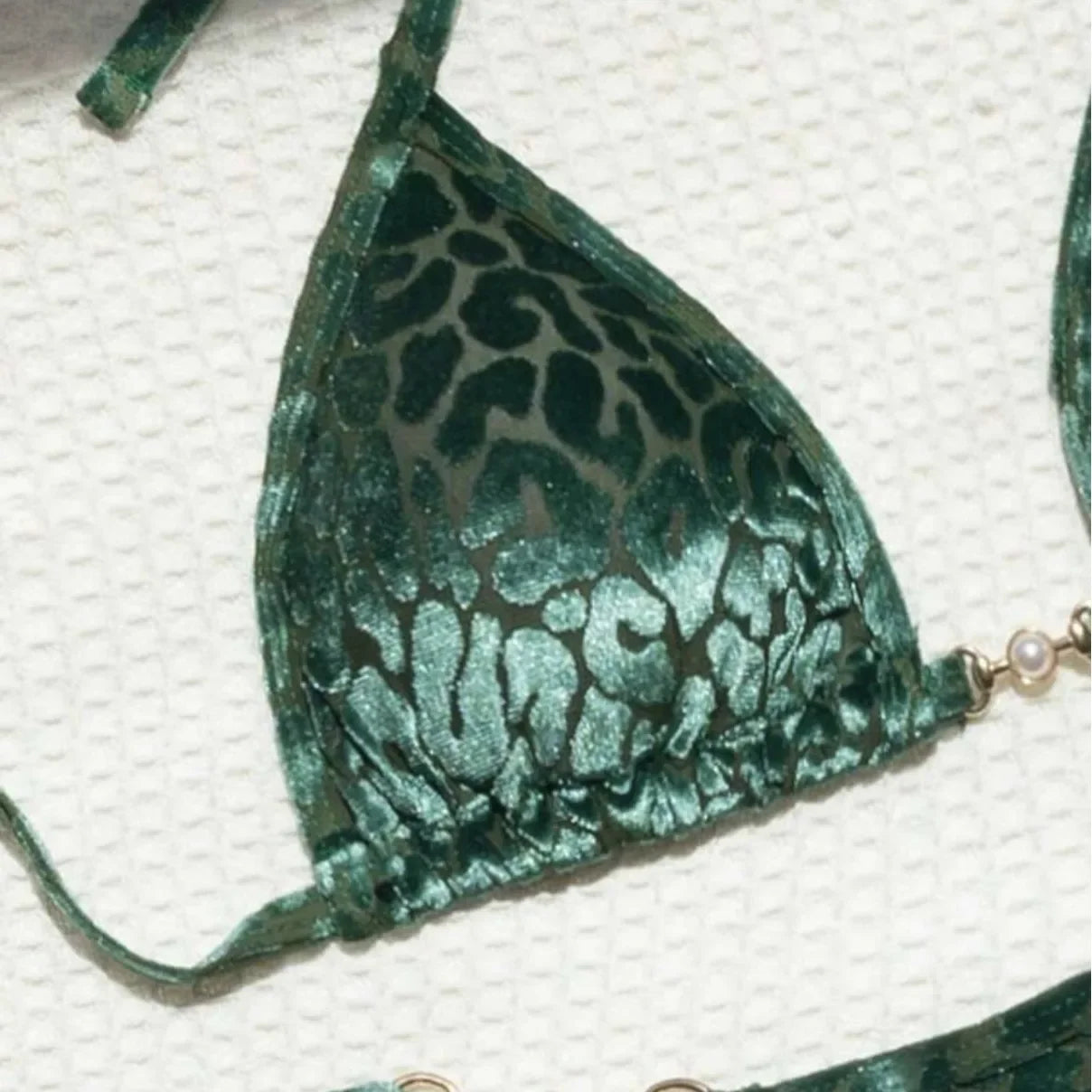 AMEHE Leopard Print Velvet Halter Two-Piece Bikini Swimsuit