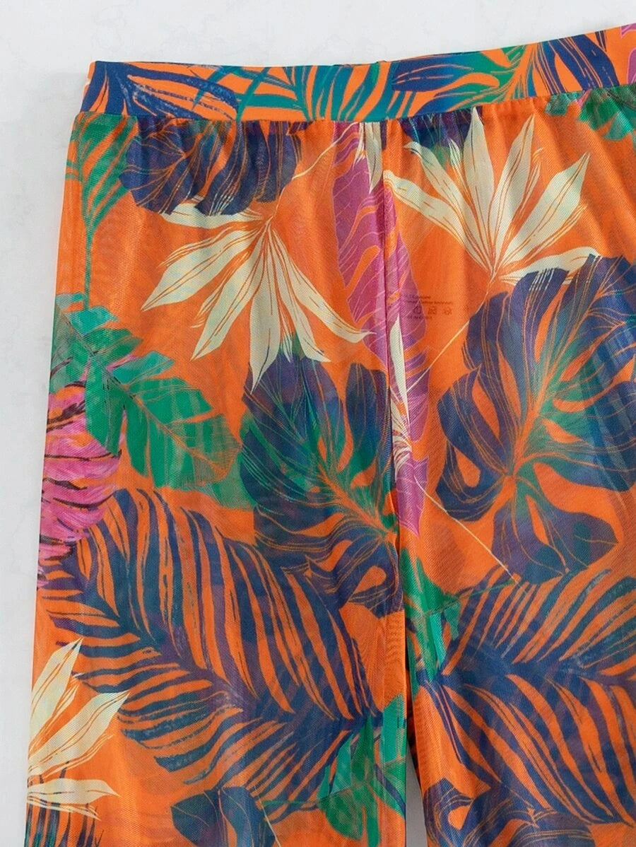 AMEHE 3-Piece Strappy Printed Bikini Set with Beach Pants