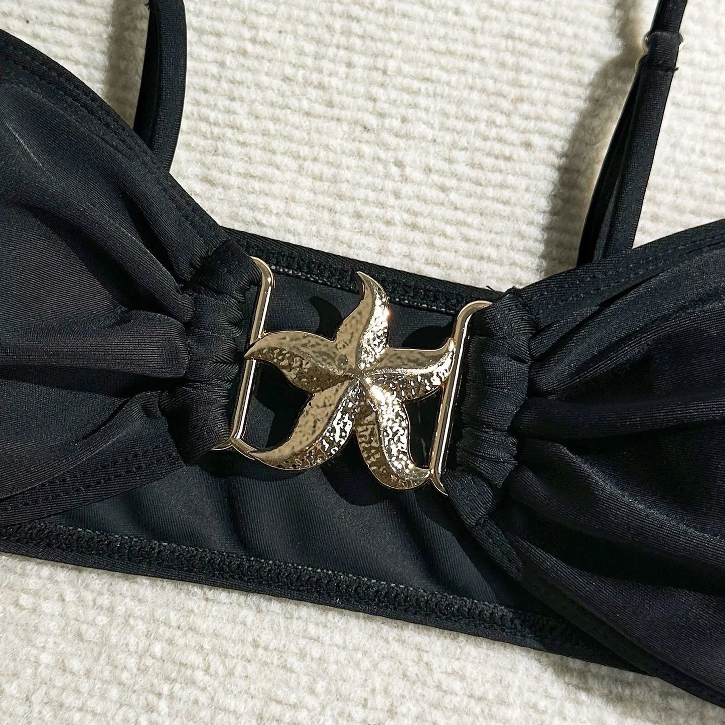 AMEHE 3-Piece High-Waist Push-Up Bikini Set with Starfish Detail