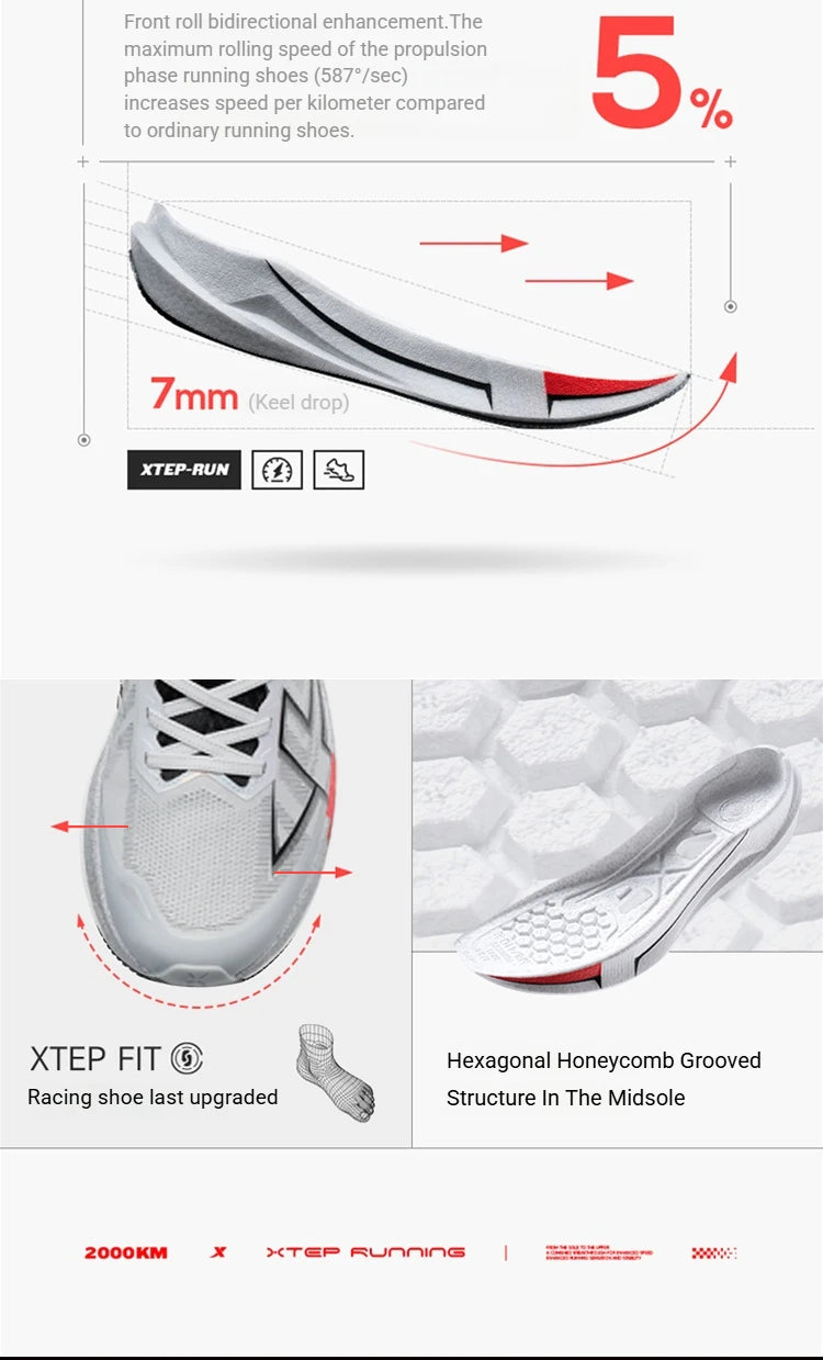 XTEP 2000KM 5.0 Running Shoes – Lightweight Cushioned Durable Sneakers for Jogging, Walking, Training & Everyday Wear (Wear-Resistant Performance Shoe)